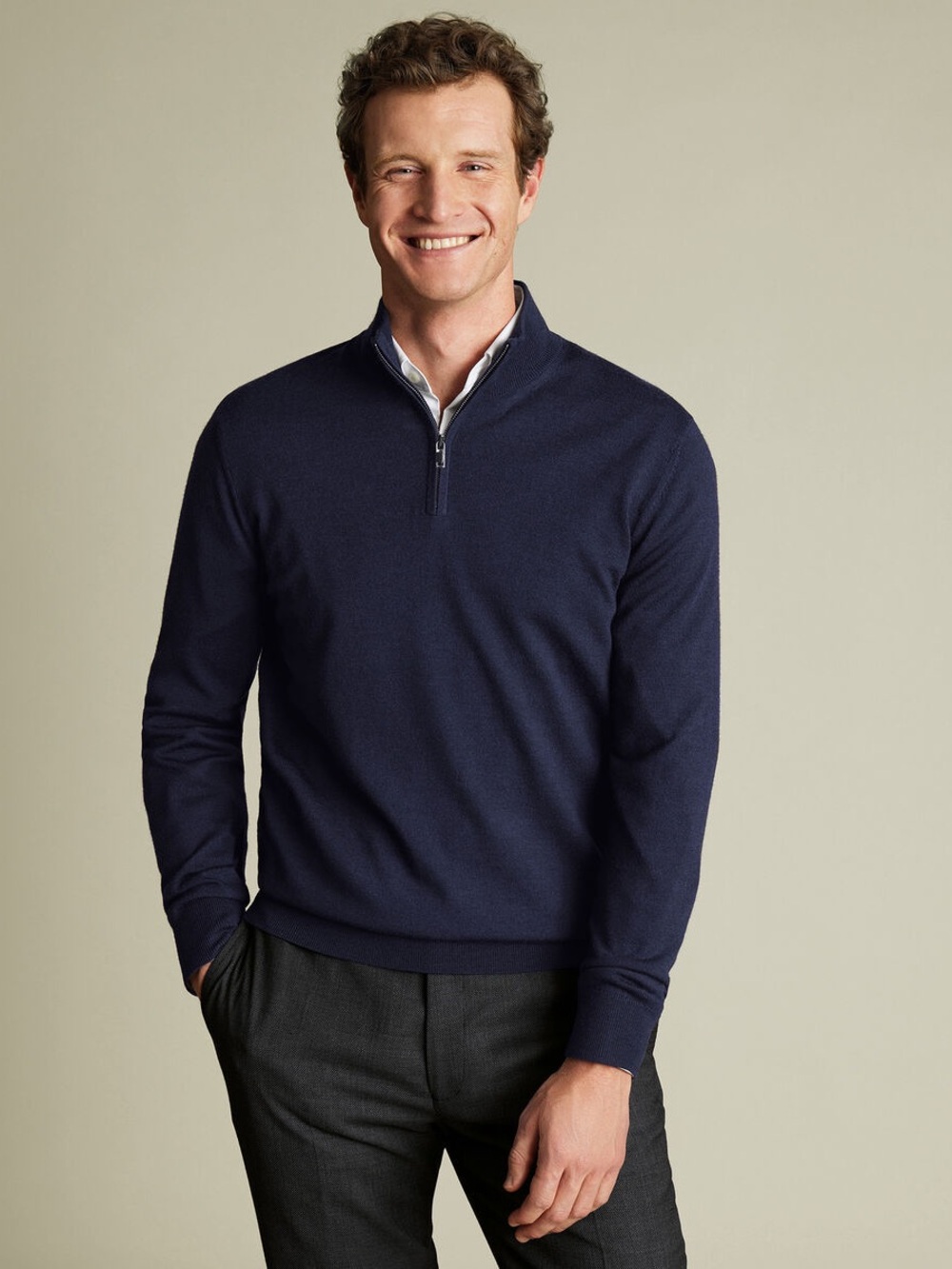 Pure Merino Quarter Zip Sweater - Navy